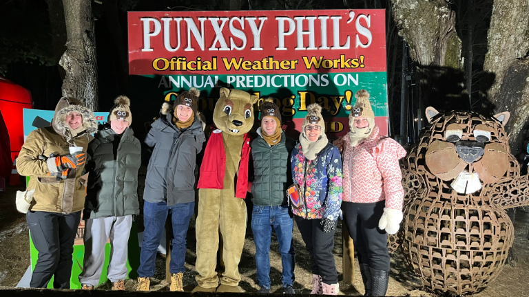Family at Punxsy Phil's groundhog day event.